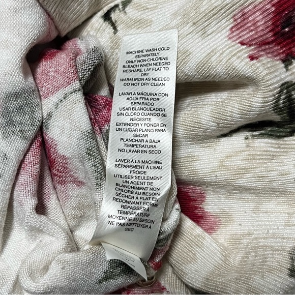 L White House Black Market Floral Rose Knit Cardigan Button Down Sweater - Picture 5 of 7